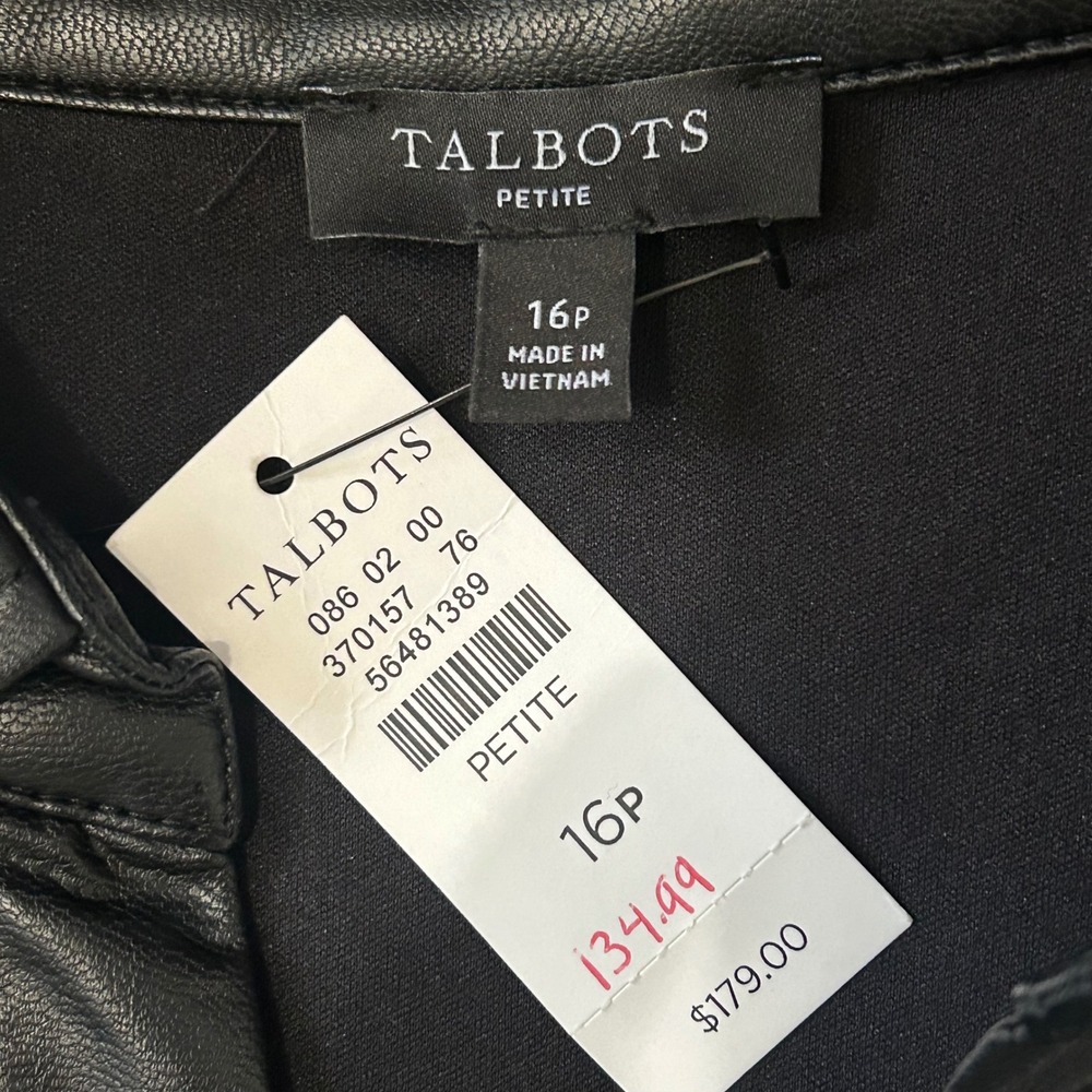 Talbots Petite Black Knee Length Long Sleeve Dress Faux Leather Trim Career  16‎ - Picture 3 of 8